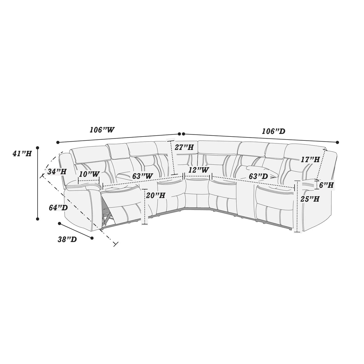 Manual & Power Mechanism Reclining Sectional Sofa