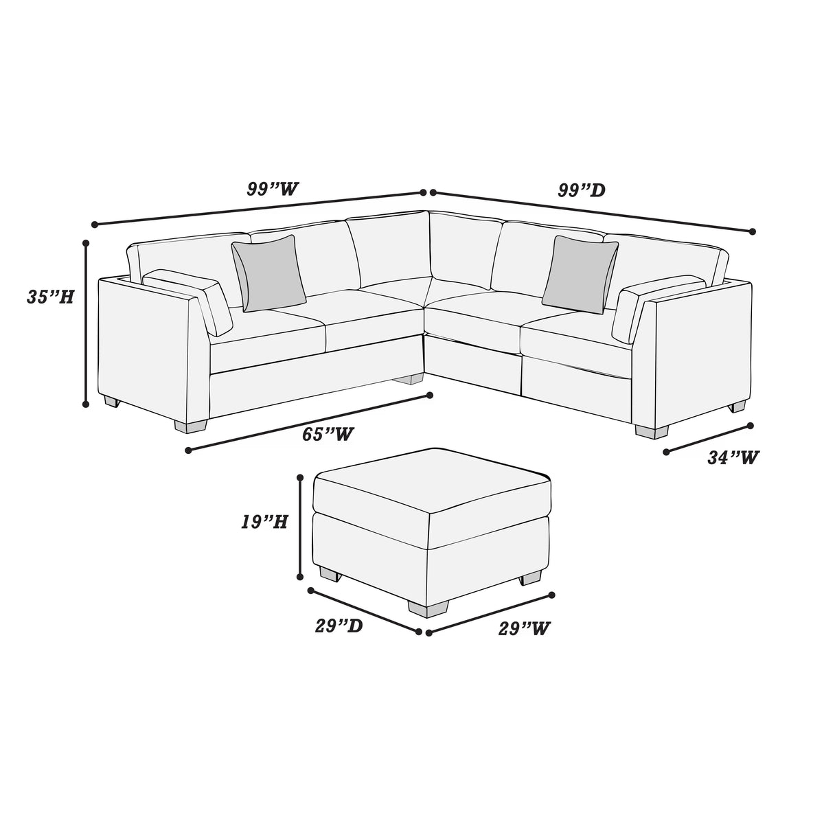 4-Pieces Sectional Sofa Set