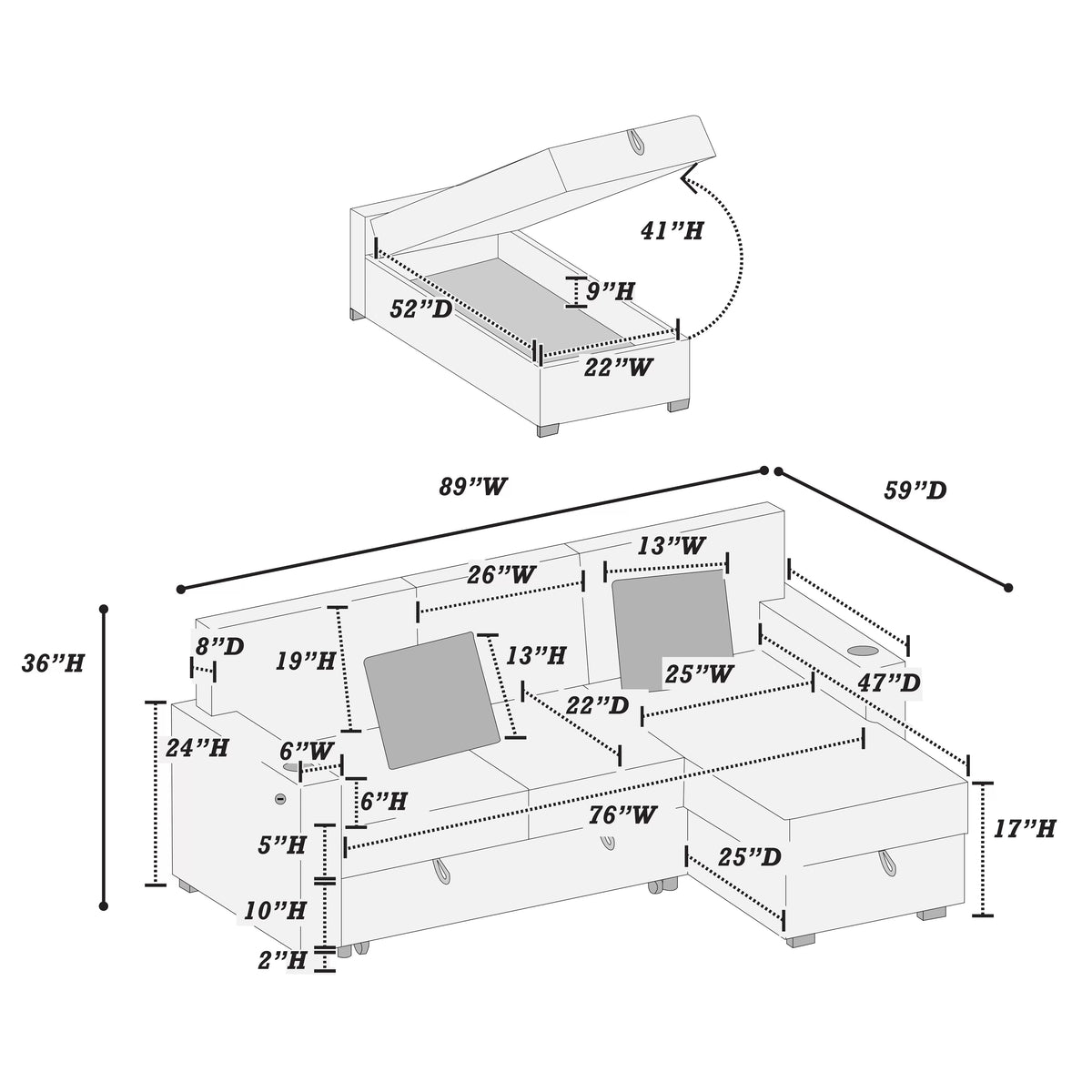 2-Pieces Reversible Convertible Sectional Sofa