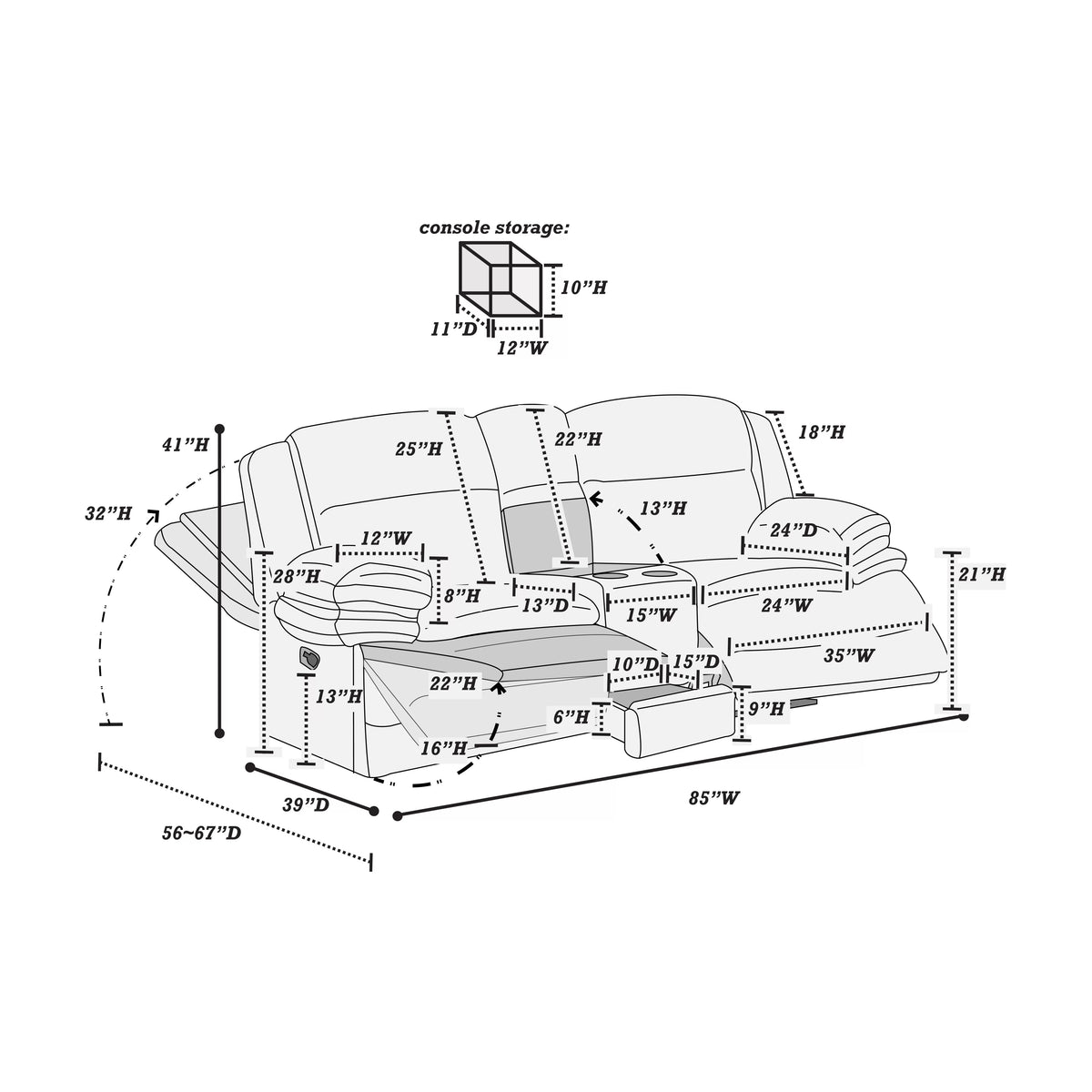 Manual Mechanism Reclining Loveseat