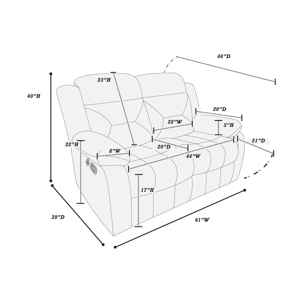 Manual Mechanism Reclining Loveseat