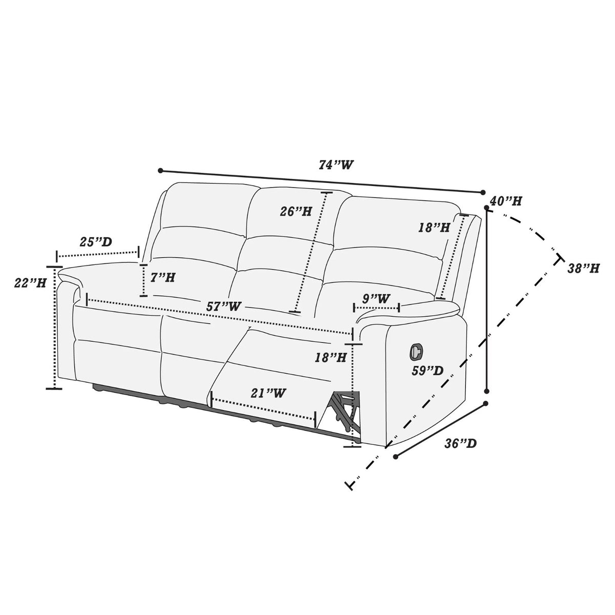 Manual Mechanism Reclining Sofa
