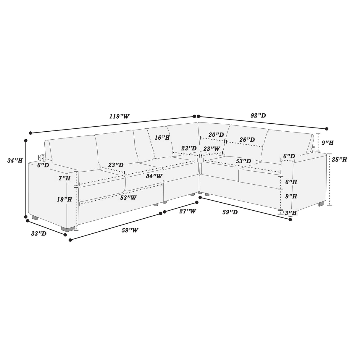 4-Pieces Sectional Sofa