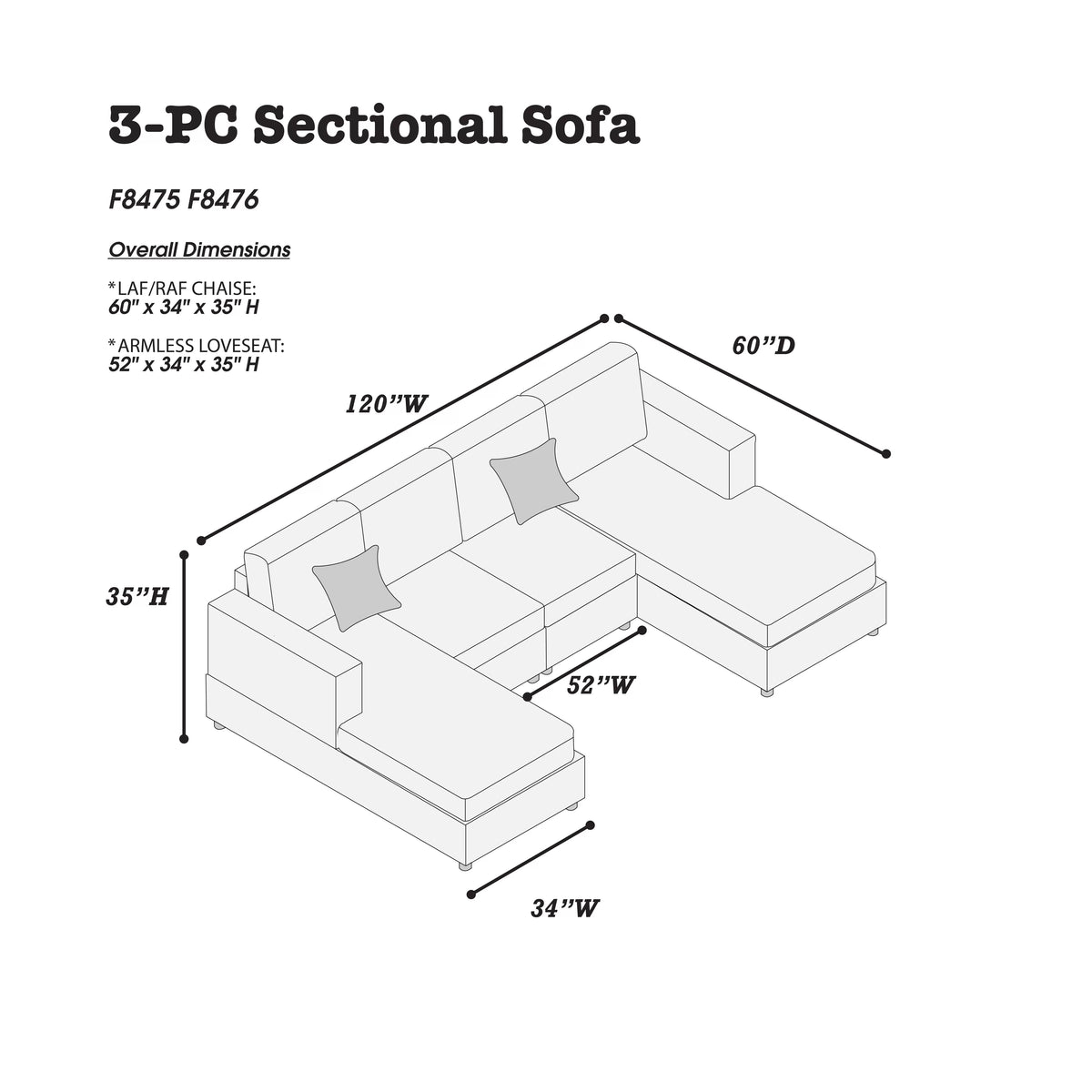 3-Pieces Sectional Sofa