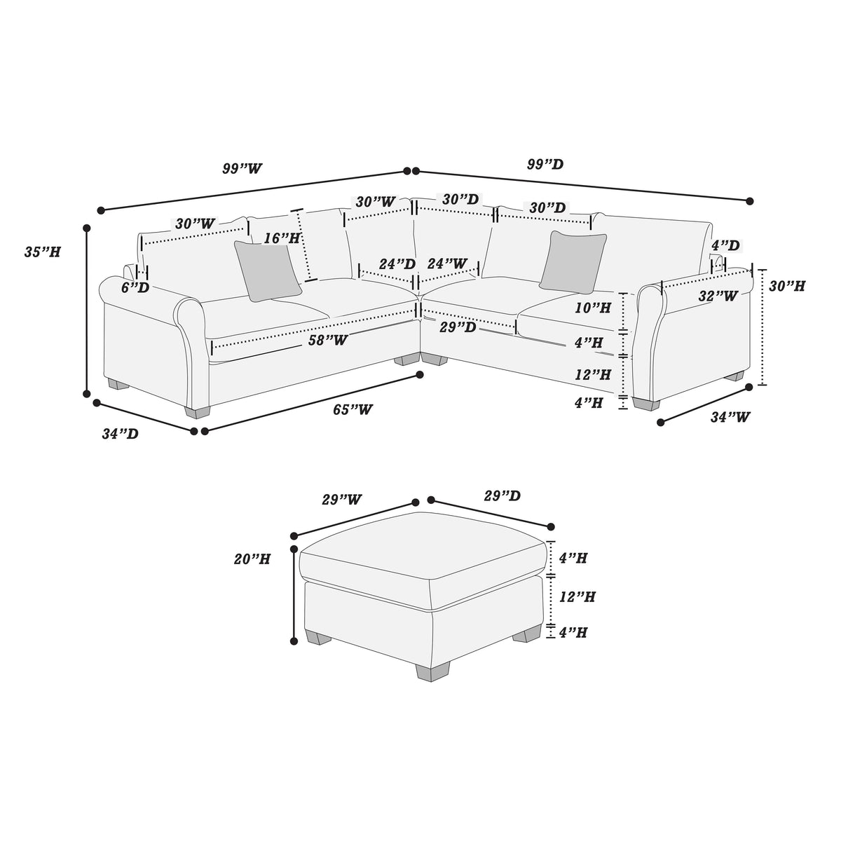 4-Pieces Sectional Sofa Set