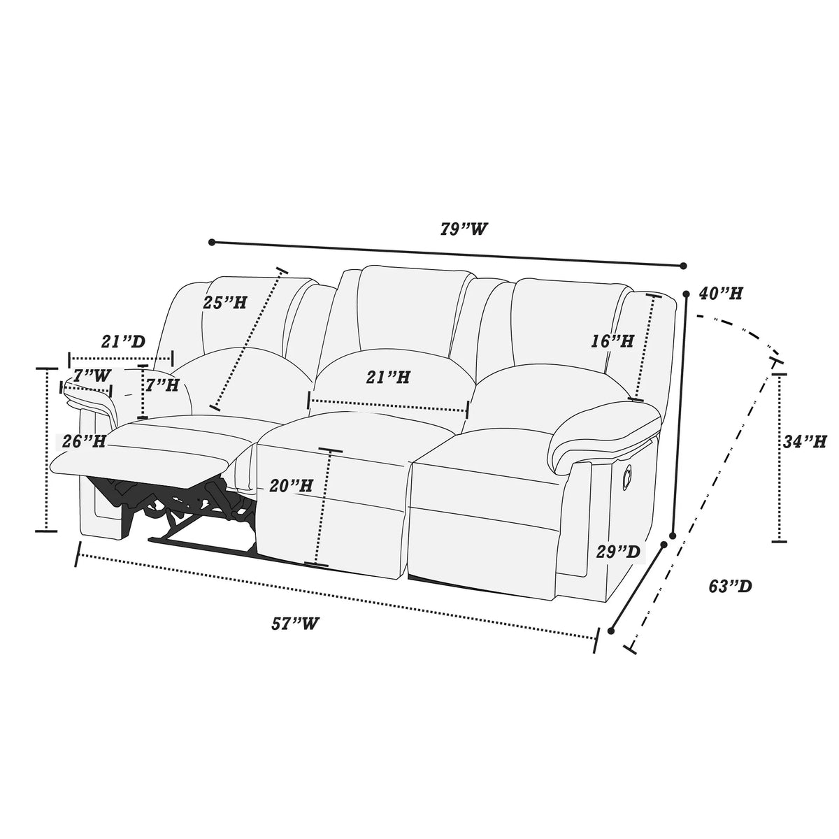 Manual Mechanism Reclining Sofa